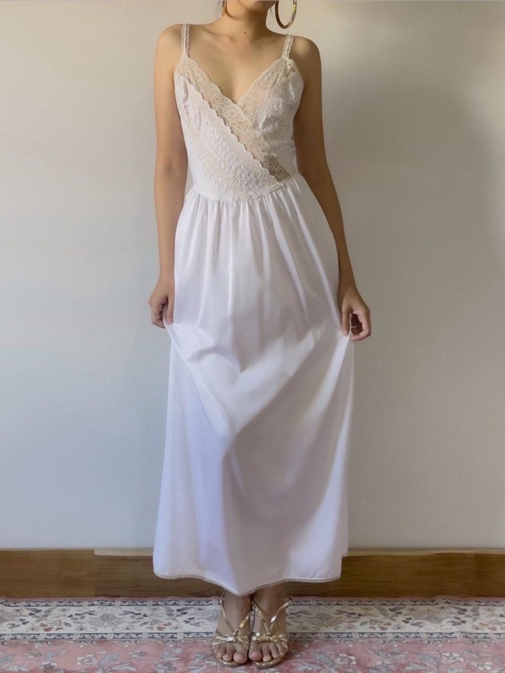 Lace Trim White Slip Dress